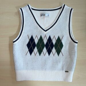 Hollister Womens Junior’s Size S Cream V-Neck Argyle Sweater Vest